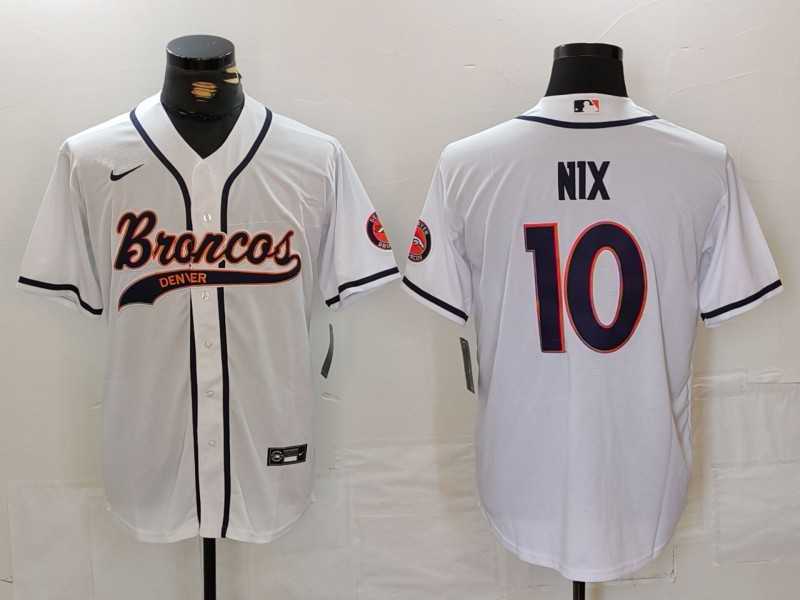 Mens Denver Broncos #10 Bo Nix White Cool Base Stitched Baseball Jersey